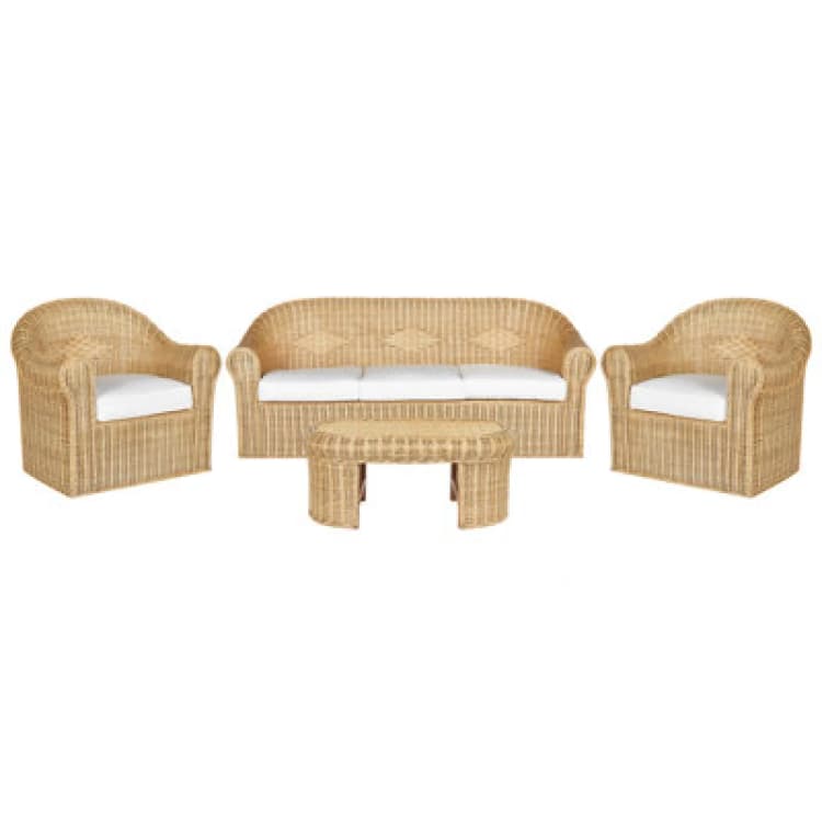 Image of Beliani Garden Lounge Set With Table 5 Seater Livadeia Rattan Natural