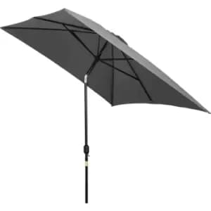 Image of 3x2m Patio Umbrella Canopy Parasol Garden with Aluminum Tilt Crank Rectangular Sun Shade Steel Dark Grey - Outsunny