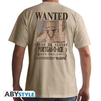 Image of One Piece - Wanted Ace Mens Large T-Shirt - Beige