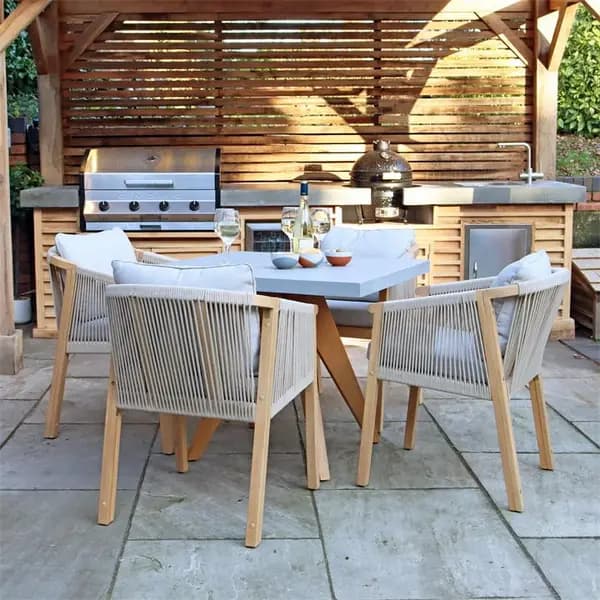 Image of Royalcraft Luna 90cm Square table with 4 Roma Dining Chairs - Beige One Size