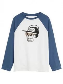 Image of Mango Boys Skull Print Long Sleeve Tshirt - White, Size 13-14 Years