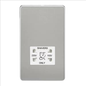 Image of KnightsBridge Screwless Brushed Chrome Shaver Socket Dual Voltage 115/230V - White Insert