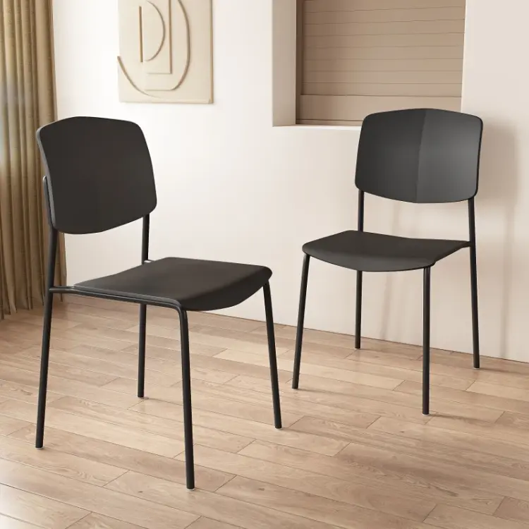 Image of Core Products Pair of Academy Stackable Plastic Kitchen Chairs with Contoured Seat in Black Size: 2 Pack Black Unisex 2 Pack