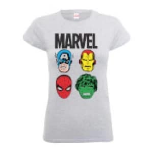 Image of Marvel Comics Main Character Faces Womens Grey T-Shirt - L