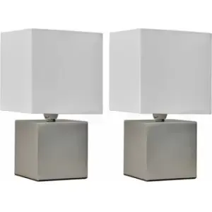 Image of Minisun - 2 x Cube Touch Dimmer Bedside Table Lamps - Brushed Chrome - No Bulb