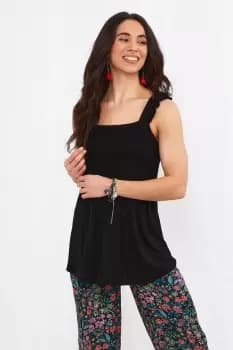 Image of Basic Shirred Bodice Frilly Sleeve Jersey Babydoll Cami Top