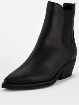 Image of Superdry Leather Western Boots - Black, Size 3, Women