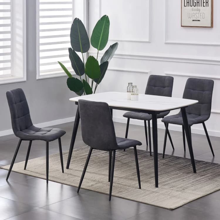 Image of MCC Direct Set of 4 Faux Suede Leather Dining Chairs Henri Dark Grey