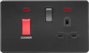 Image of KnightsBridge Screwless 45A DP switch and 13A switched socket with neons - matt Black with Black insert