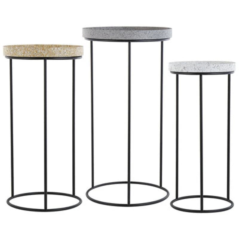 Image of Beliani Set Of 3 Side Tables Texon Black