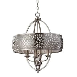 Image of 4 Light Multi Arm Ceiling Chandelier Pendant Light Brushed Steel with Silver Fabric, E14