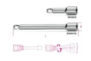 Image of Beta Tools 900AN 1/4" Square Drive Wobble Extension Bar 100mm 009000826