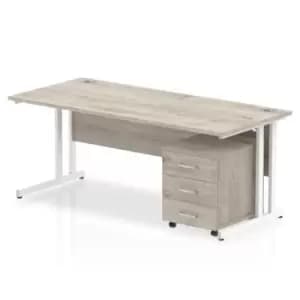 Image of Impulse 1800 x 800mm Straight Office Desk Grey Oak Top White Cantilever Leg Workstation 3 Drawer Mobile Pedestal