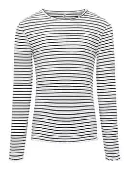 Image of Only Kids Girls Stripe Rib Long Sleeve Top - Night Sky/Cloud Dancer, Navy, Size Age: 11-12 Years, Women