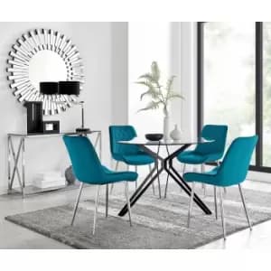 Image of Cascina Dining Table and 4 Blue Pesaro Silver Leg Chairs - Blue