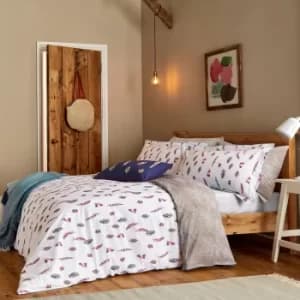 Image of Joules Feathers Chalk 100% Cotton Percale Duvet Cover Set Chalky White