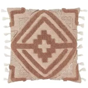 Image of Kalai Tuft Tasselled Cushion Cinnamon, Cinnamon / 45 x 45cm / Polyester Filled