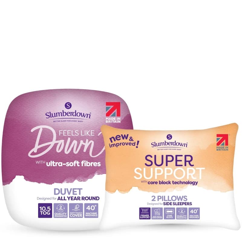 Image of Slumberdown Feels Like Down Duvet 2 Super Support Pillows 10.5 Tog unisex Double