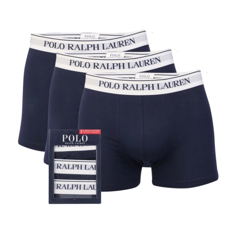 Image of Polo Ralph Lauren Logo Waistband Cotton Boxer Trunks 3 Pack - L Blue Underwear and Nightwear male 714830299056 L