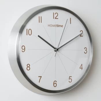 Image of HOMETIME Silver Clock with White Face - 32.5cm