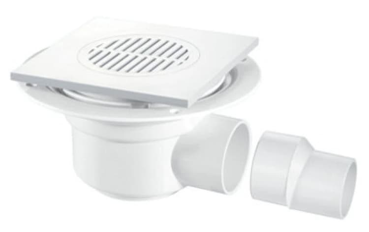 Image of McAlpine TSG50T6WH 50mm Water Seal Trapped Gully, Tile/Grating with removable Grid, 2" Horizontal Outlet and 2" x 1.5" Socket Reducer White