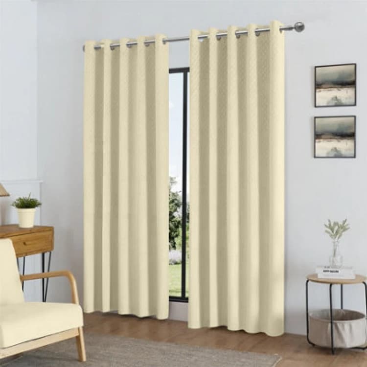 Image of Luxury Living Temple Velvet Ring Top Blackout Curtains 168X229cm Cream TEMCRM6390