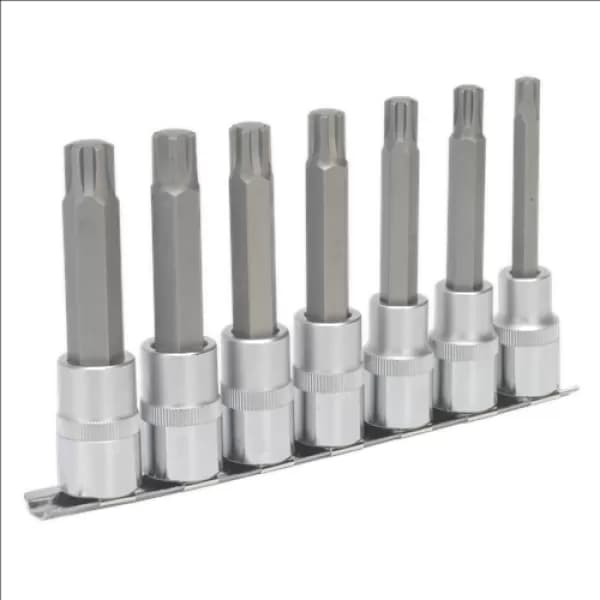 Image of Genuine SEALEY AK6235 Ribe Socket Bit Set 7pc 1/2Sq Drive 100mm