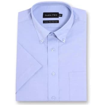 Image of Double Two Short Sleeved Non-Iron Button Down Oxford Shirt - Blue