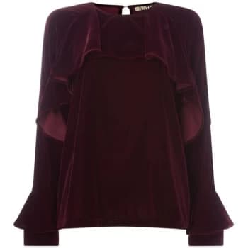Image of Biba Frill sleeve velvet top - Berry