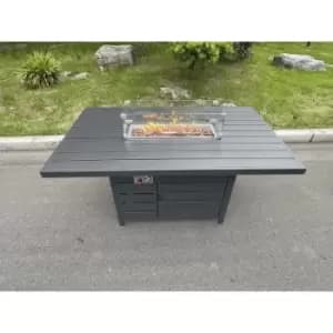 Image of Fimous Outdoor Dark Grey Aluminum Fire Pit Dining Table with Gas Heater