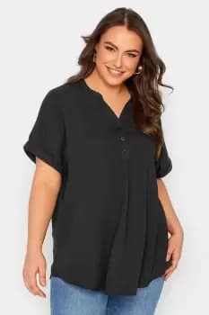Image of Half Placket Short Sleeve Blouse