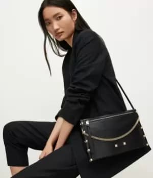 Image of AllSaints Womens Alex Leather Crossbody Bag, Black