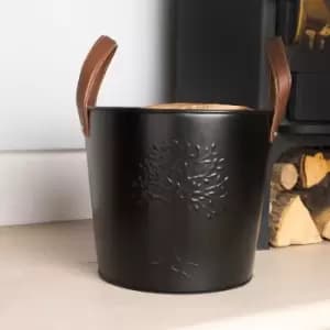 Image of Snug - Fireside Mulberry Iron & Leather Firewood Bucket Black