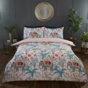 Image of Jungle Expedition Blush Double Duvet Cover Set, Reversible Bedding Bed Quilt Set