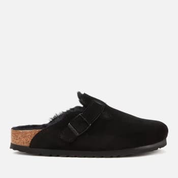 Image of Birkenstock Womens Boston Slim Fit Suede/Shearling Mules - Black - UK 3.5/EU 36
