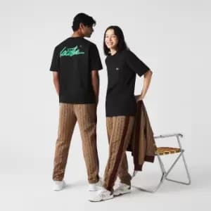Image of Unisex Lacoste L!VE Loose Fit Print Cotton T-Shirt Size 3 - S Black / Green