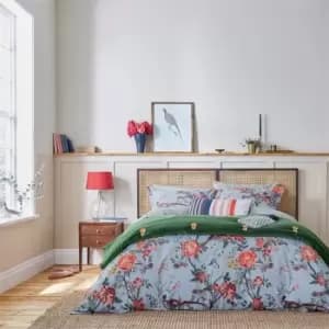Image of Joules Chinoise Floral Cotton Duvet Cover Set Blue - Blue