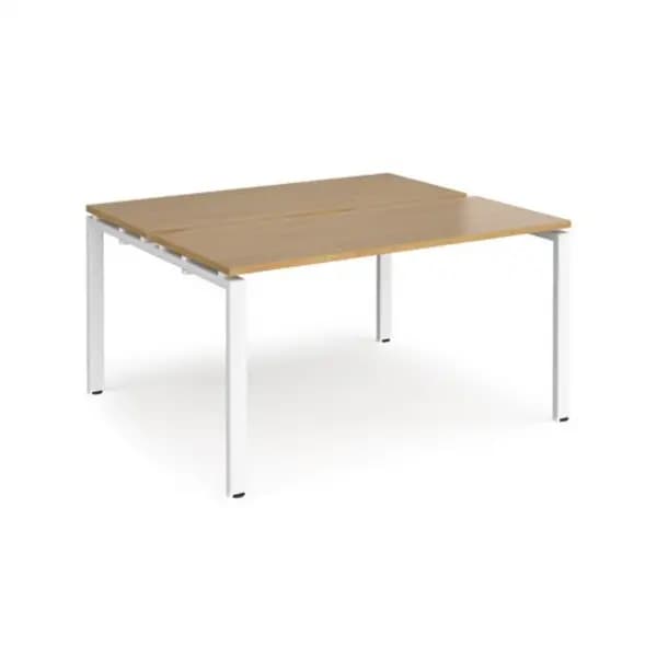 Image of Adapt Bench Desk 2 Person Rectangular Desks 1400mm With Sliding Tops Oak Tops With White Frames 1200mm Depth Adapt Oak STE1412-WH-O