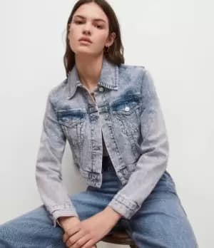 Image of AllSaints Womens Jinx Cropped Denim Jacket, Tinted Indigo, Size: 10