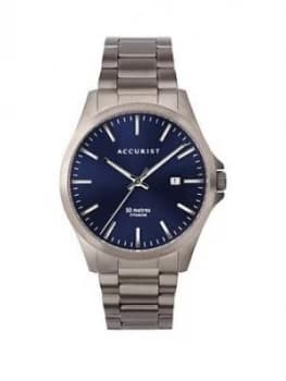 Image of Accurist Blue Sunray Date Dial Gunmetal Grey Titanium Bracelet Mens Watch