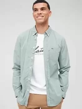 Image of Lacoste Gingham Long Sleeve Oxford Shirt, White/Green, Size 2XL, Men