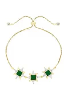 Image of Gold Plated And Emerald Cubic Zirconia Toggle Bracelet
