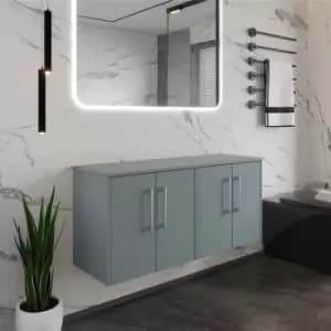 Image of Juno Wall Hung 4-Door Vanity Unit with Worktop 1200mm Wide - Coastal Grey - Hudson Reed