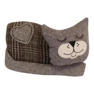 Image of Sleeping Cat Fabric Doorstop, Brown