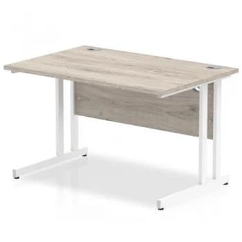Image of Trexus Rectangular Desk White Cantilever Leg 1200x800mm Grey Oak Ref
