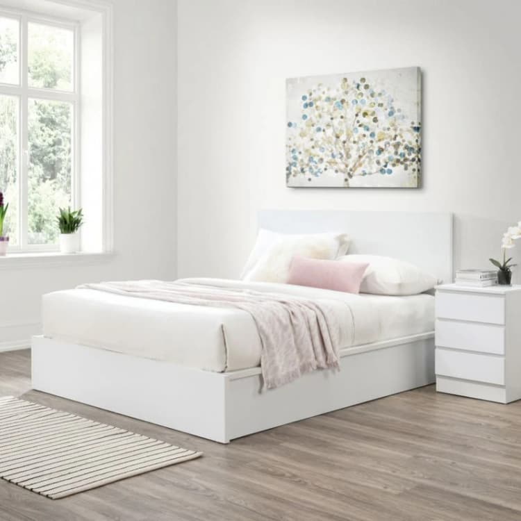 Image of Birlea Oslo White Wooden Ottoman Bed Frame - 4ft6 Double