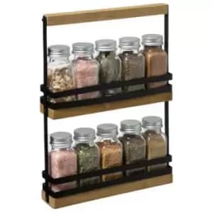 Image of 5Five Spice Rack With 10 Jars - Black Metal And Bamboo