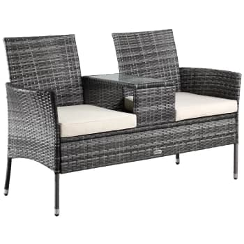 Image of Polyrattan Jack & Jill Bench Grey/Beige 143x64x87cm