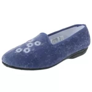 Image of Zedzzz Womens/Ladies Cathy Floral Embroidered Velour Slippers (3 UK) (Blueberry)