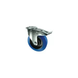 Image of Braked Swivel Plate 160MM Blue Rubber Tyre